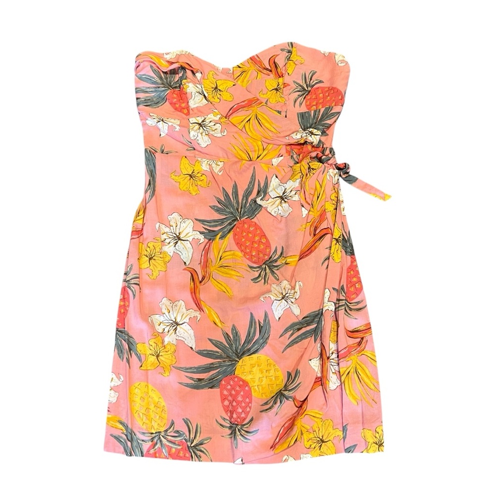 Moda Intl Strapless Pink Tropical Pineapple Sarong Tiki Dress 14 XL